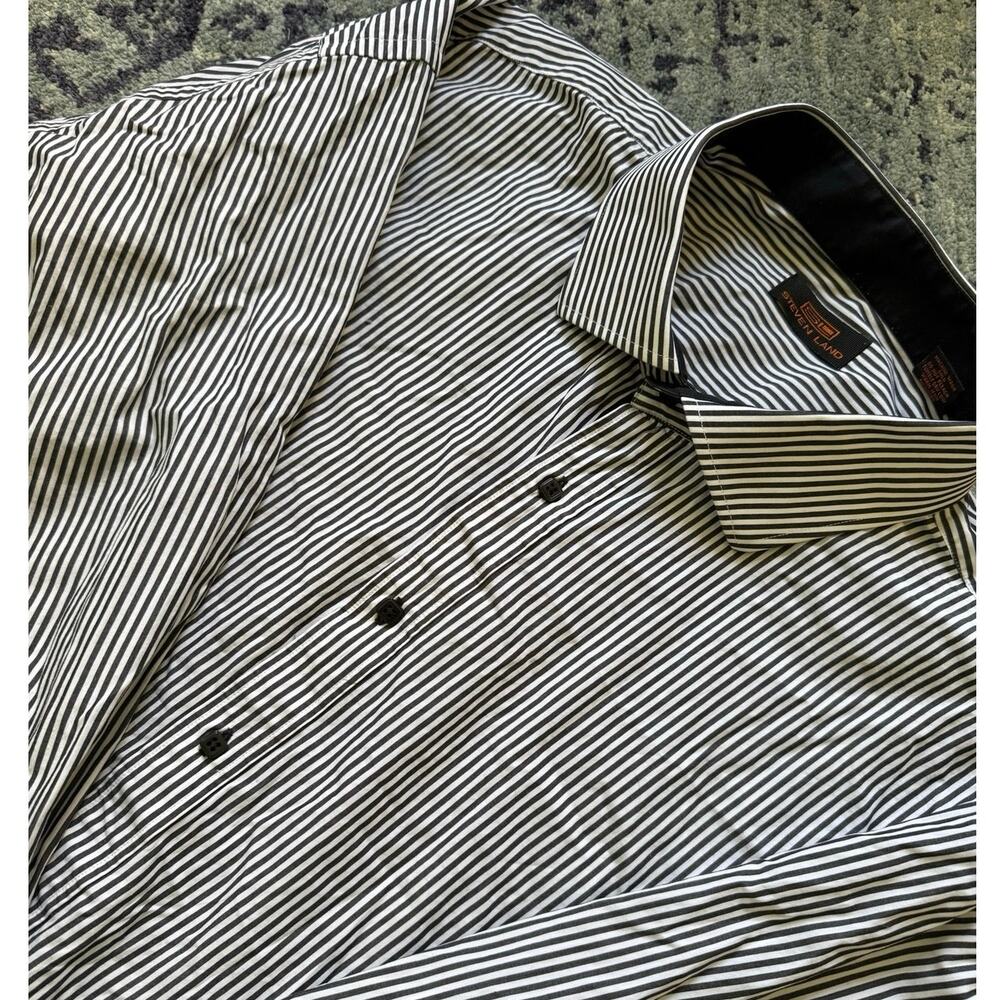 Steven Land | Size 20 36/37 Black/White Stripe Men’s Button Down Shirt Preppy